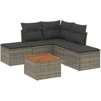 vidaXL 6-delige Loungeset met kussens poly rattan grijs