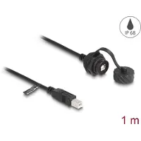 DeLOCK Cable USB 2.0 Type-B male to USB 2.0 Type-B female for installation with bayonet protective cap IP68 dust and waterproof 1 m black