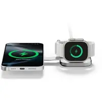 Linq Connects lINQ 15W Opvouwbare Draadloze Oplader 2-in-1 - Geschikt voor iPhone, AirPods & Apple Watch - Stijlvol Ontwerp - Snelladen - Grijs