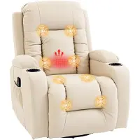 HOMCOM Massage Relaxstoel Sofa-Kunstleer, Staal-99L x 82B x 103H cm-Crème wit