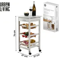 Urban Living "PRATIK" WIT OPBERGKARRETJE MET LADE EN 3 METALEN MANDEN 37XH76CM