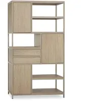Bommel Wonen Wandkast Hero - 120 cm - Lamulux Old Oak - metaal stonegrey - 5 open vakken, 3 deuren, 2 laden