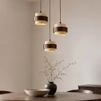 LumenXL 3-lichts hanglamp Travé - travertin (natuursteen) en hout