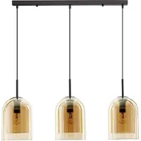 Lyora Hanglamp Velor 3-lichts zwart met amber glas recht