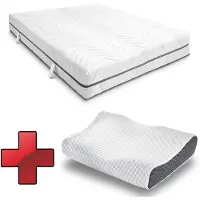 Sleezzze 7 Zonen visco-elastische matras Sleezzz Smart, 120 x 200 cm, hoogte 18 cm, stevigheid H3 met Air Memory foam + Sleezzz premium orthopedisch gel-effect hoofdkussen, 32 x 60 cm
