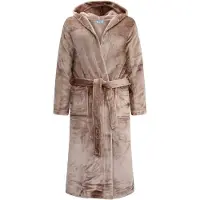 Gaubert Unisex Badjas Extra Lang met Capuchon en Ceintuur - Ochtendjas - Superzacht Coral Fleece - Heren Dames - Sand Beige - Maat L/XL - 8210-Sand