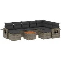 vidaXL 10-delige loungeset voor de tuin met kussens, grijs, polyrotan