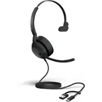 Jabra Evolve2 50 mono Bluetooth headset 4 microfoons, USB-C/A-aansluiting, UC-compatibel, actieve ruisonderdrukking