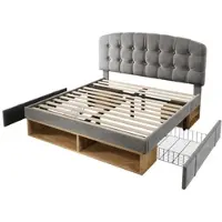 MODFU Gestoffeerd Tweepersoonsbed 140x190 cm – Verstelbaar hoofdbord & opbergruimte – Fluweel – Grijs