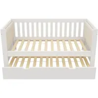 MODFU Dagbed 90x190 cm – Met uitschuifbed & gestoffeerde rugleuning – Massief hout – Wit
