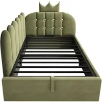MODFU Dagbed 90x200 cm – Met hydraulische opbergruimte – Kroon- & rasterdesign – Fluweel – Groen