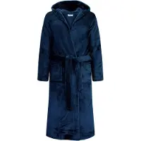 Gaubert Unisex Badjas Extra Lang met Capuchon en Ceintuur - Ochtendjas - Superzacht Coral Fleece - Heren Dames - Donkerblauw - Maat L/XL - 8210-Blue
