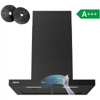 CIARRA 60 cm Ultra-Slim 40 mm paneel zwarte glazen afzuigkap, wandmontage, gebaren- en touchbediening, 650 m³/h, A+++ energieklasse, afvoer- en recirculatiemodus CRGCB6102-SLIM