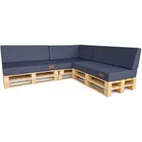 Odol-Plusz Tuinkussenset voor pallet hoekbank - 3-delig - 120x80 cm - rugkussens en zitkussen - afneembare hoes, linnen grafiet rechts