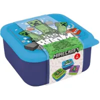 Stor Minecraft 3-in-1 Snackdoosjes - 3 formaten - Vierkant - Sluit goed af - Lunchboxen voor kinderen - Los deksel - Geschikt voor koekjes, fruit en snacks - Blauw/Paars/Groen