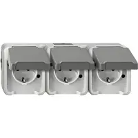 Schneider Electric MEG2391-8029 AquaStar Compleet Wandcontactdoos met randaarde en klapdeksel spatwaterdicht Lichtgrijs 3-voudig 1 stuk(s)