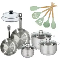 Fackelmann Set van 2 Pannen 20/24cm en 3 Kookpotten 16/20/24cm Etherna met 5 keukengerei