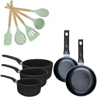 Fackelmann Set van 2 Pannen 16/20cm en 3 Kookpotten 16/18/20cm Brandao met 5 Ocean keukengerei