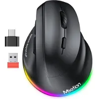 Meetion BTM010R - Verticale Ergonomische Draadloze Muis - 2.4 GHz + Bluetooth Dual-Mode - Rechtshandig Ontwerp - 4 DPI-Instellingen 800-2400 - RGB Verlichting - Oplaadbare Batterij - USB-C - Zwart