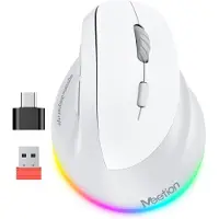Meetion BTM010R - Verticale Ergonomische Draadloze Muis - 2.4 GHz + Bluetooth Dual-Mode - Rechtshandig Ontwerp - 4 DPI-Instellingen 800-2400 - RGB Verlichting - Oplaadbare Batterij - USB-C - Grijs