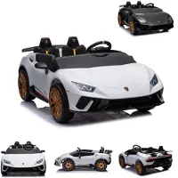 Es-toys Kindervoertuig - Elektrische auto "Lamborghini Huracan Spider" (2 zitplaatsen) - met licentie - 12V10AH, 4 motoren - 2.4GHz afstandsbediening, MP3-speler, lederen stoel + EVA-materiaal - wit