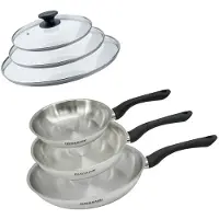 Fackelmann Set 3 pannen 20 24 en 28 cm roestvrij staal en 3 deksels glas Geneva