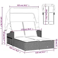 vidaXL Ligbed 2-persoons met luifel en kussens poly rattan lichtgrijs