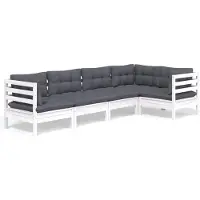 vidaXL 5-delige loungeset voor de tuin met kussens, wit, van grenenhout