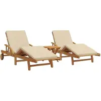 vidaXL Ligstoel 3 st Massief Acacia Hout Beige