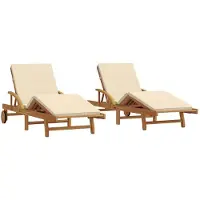 vidaXL Ligstoel 2 st Massief Acacia Hout Beige