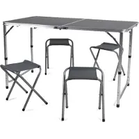 Camp Active Campingtafelset - tafel met 4 Krukjes - Inklapbaar - Lichtgewicht - Compact - Stevig - Grijs