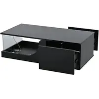 OKWISH Salontafels Koffietafel - Koffietafel Met Dubbellaags Opbergruimte En LED - 100x50x30 cm - MDF - Zwart