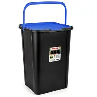 PlasticForte Recycling afvalbak - zwart/blauw - 45 Liter - afsluitbaar - 34 x 40 x 54 cm - deksel - kunststof - afval scheiden - met draag hengsel