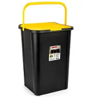 PlasticForte Recycling afvalbak - zwart/geel - 45 Liter - afsluitbaar - 34 x 40 x 54 cm - deksel - kunststof