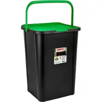 PlasticForte Recycling afvalbak - zwart/groen - 45 Liter - afsluitbaar - 34 x 40 x 54 cm - kunststof