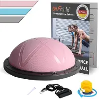 DH FitLife Balansbal, yoga balanstrainer, diameter van 60 x 22 cm, tot 200 kg belastbaar, halve gymnastiekbal, fitness balansboard,evenwichtsboard met pomp en 2 fitnessbanden