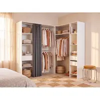 Vente-unique Verstelbare kledingkast GONTRAN - L164 / 214 CM - Wit en grijs