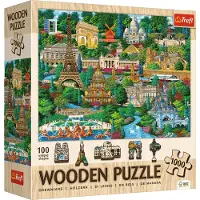 Trefl Puzzels Frankrijk - 1000 elementen, houtambacht, onregelmatige vormen, 100 Franse symbolen en monumenten, moderne premium puzzel doe-het-zelf voor volwassenen en kinderen vanaf 12 jaar oud