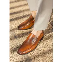 WITTCHEN Heren mocassins van echt leer met metalen logo, bruin