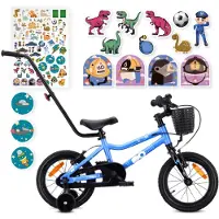 Sun baby Kinderfiets 14 Inch LOOFI, Fiets voor Jongen 3-5 Jaar, 6.6 kg, aluminium frame, met zijwieltjes, mandje, bel, stickers - Blauw