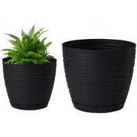 Form-Plastic Decoratieve zwarte bloempot met schotel, 12,7 x 11,8 cm, plastic