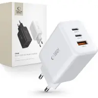 Tech-Protect C65W Netadapter met 3 poorten, PD65W/QC3.0, wit
