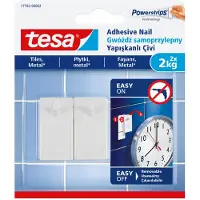 TESA Zelfklevende Spijker - Voor Tegels & Metaal - 2 stuks - Draagkracht tot 2 kg per spijker (4 kg totaal) - ZONDER Boren - Wit