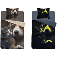 Detexpol Glow in the dark kinderdekbedovertrek Hond en poes - katoen