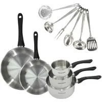 Fackelmann Cookware set - All hobs including induction - - Geneva - Stainless steel - 2 frying pans 24 and 28. 3 saucepans and 6 utensils
