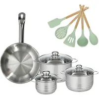 Fackelmann Set Koekenpan 28cm en 3 Kookpannen 16/20/24cm Etherna met 5 keukengerei
