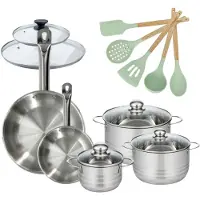 Fackelmann Set van 2 Pannen 20/28cm en 3 Kookpotten 16/20/24cm Etherna met 5 Ocean keukengerei