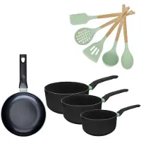 Fackelmann Set 1 Koekenpan 24cm en 3 Kookpannen 16/18/20cm Brandao met 5 keukengerei Oceaan