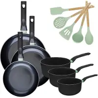 Fackelmann 9204650 Set van 3 RVS Pannen 20/24/28 cm en 3 RVS Kookpannen 16/18/20 cm Collectie Brandao Zonder PFAS met 5 Ocean Keukengerei