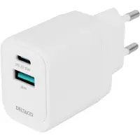 Deltaco USB Wall Charger - Dual Port Oplader - Snellader - Extra Veilig - USB-A 18W/USB-C 20W - Wit